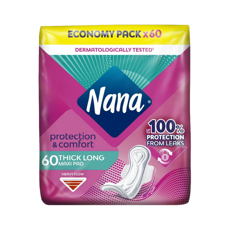 Nana Maxi Thick Long Sanitary Pads with Wings, 60 Pads