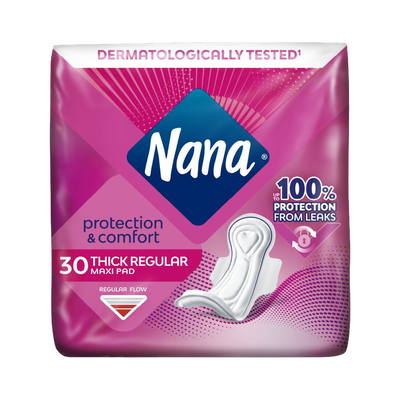 Nana Protection & Comfort Maxi Thick Regular Pads with Wings, 30 Pieces
