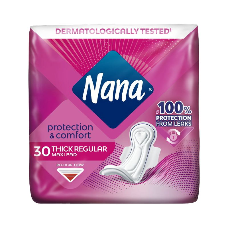 Nana Protection & Comfort Maxi Thick Regular Pads with Wings, 30 Pieces