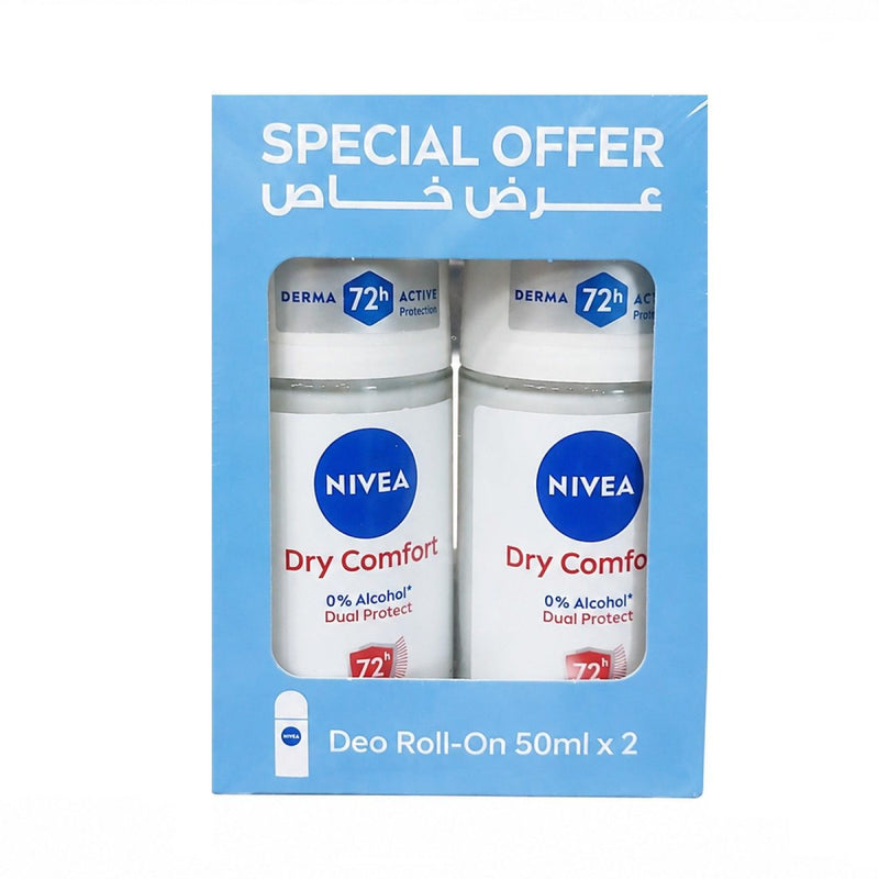 Nivea Anti-Perspirant Dry Comfort Deodorant Roll-On, 2x50ml