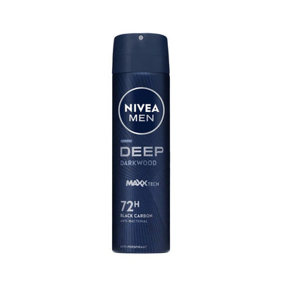 Nivea Deep Black Carbon Antibacterial Dark Wood Scent Deodorant Spray for Men, 200ml