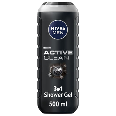 Nivea Men 3 in 1 Active Clean Charcoal Woody Scent Shower Gel, 500ml
