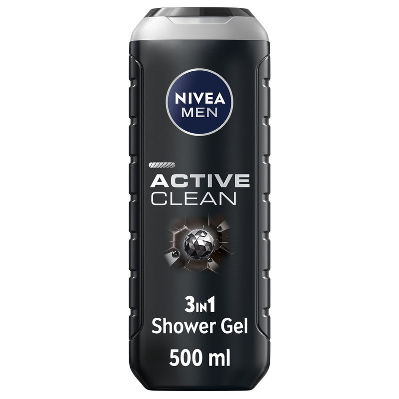 Nivea Men 3 in 1 Active Clean Charcoal Woody Scent Shower Gel, 500ml