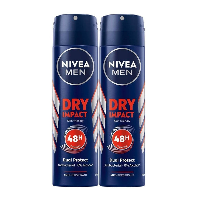 Nivea Men Anti-Perspirant Dry Dual Protect Impact Deodorant Spray, 2x150ml