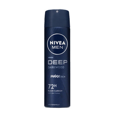 Nivea Men Antiperspirant Deep Black Carbon Dark Wood Scent Deodorant Spray, 150ml