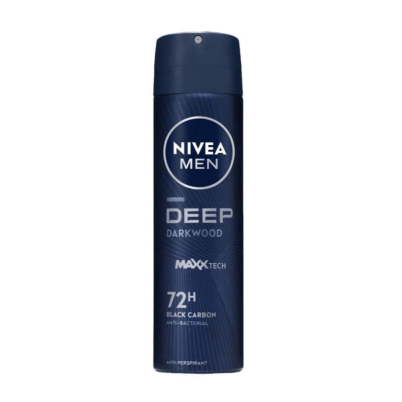 Nivea Men Antiperspirant Deep Black Carbon Dark Wood Scent Deodorant Spray, 150ml