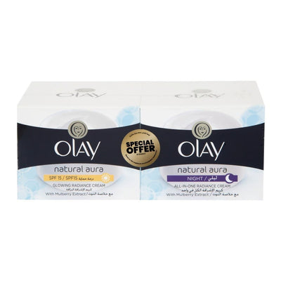 Olay Natural Aura Glowing Radiance Day Cream, 50ml + All in One Radiance Night Cream, 50ml