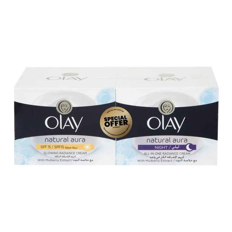 Olay Natural Aura Glowing Radiance Day Cream, 50ml + All in One Radiance Night Cream, 50ml