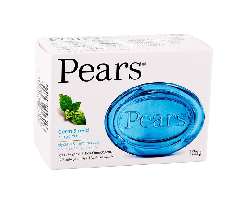 Pears Germ Shield Hypoallergenic Soap Bar with Glycerin & Mint Extract, 125g