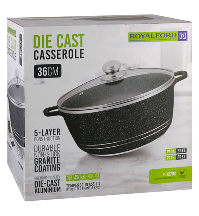Royalford Die Cast Casserole Black, 36cm