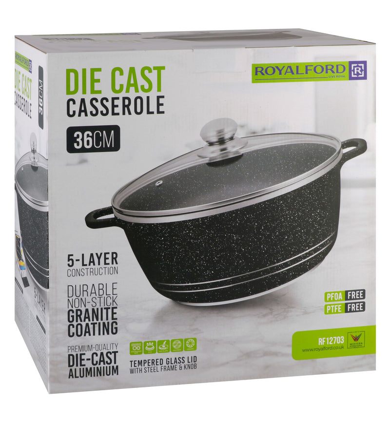 Royalford Die Cast Casserole Black, 36cm