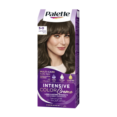 Schwarzkopf Palette Intensive Color Creme Permanent Hair Color with Keratin, Panthenol & Repairing Serum - Light Brown 5-0