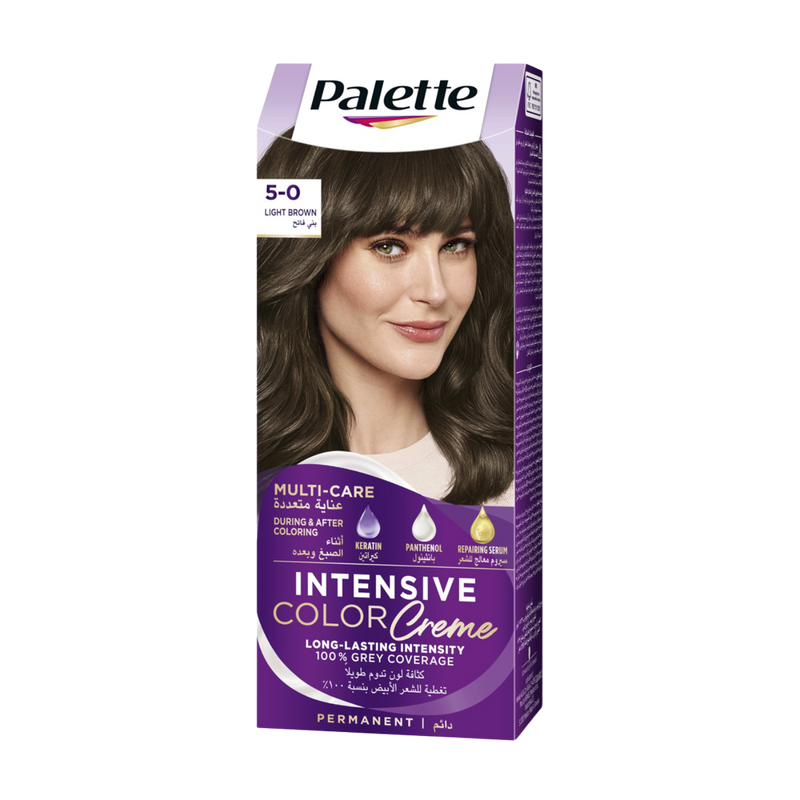 Schwarzkopf Palette Intensive Color Creme Permanent Hair Color with Keratin, Panthenol & Repairing Serum - Light Brown 5-0