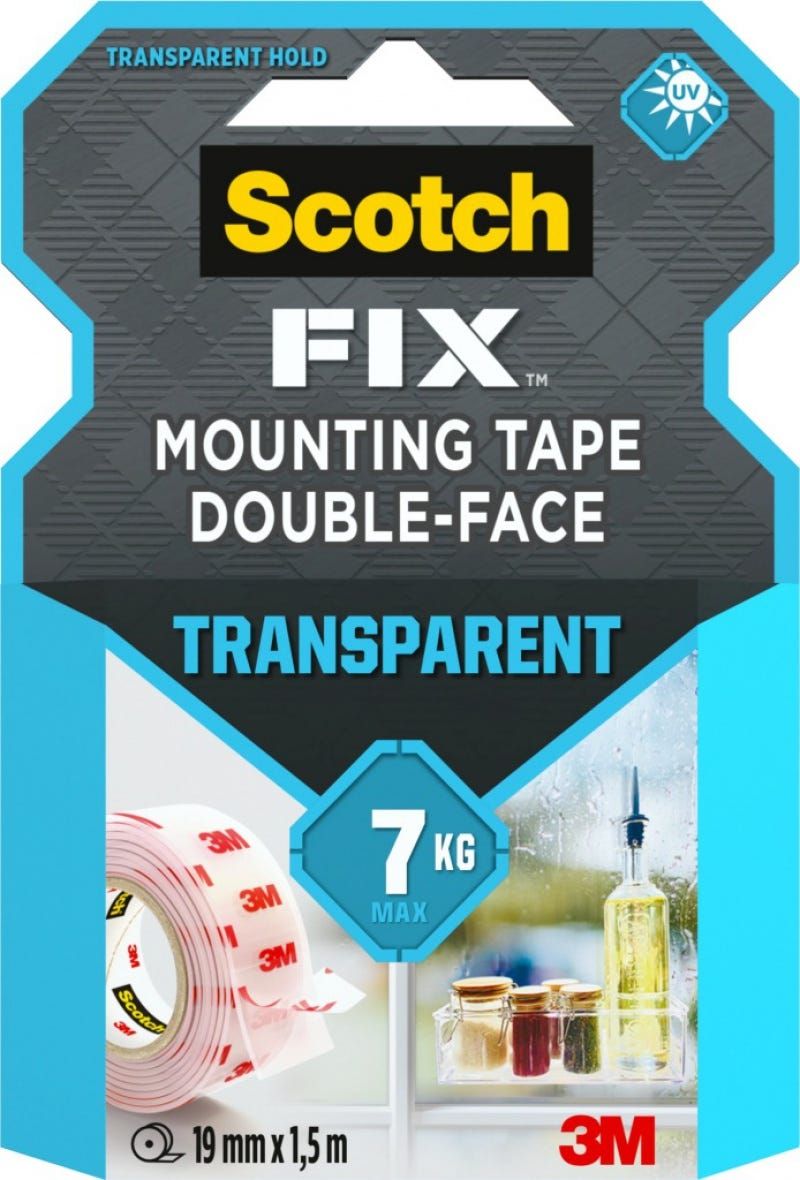 Scotch Fix Scotch Double Face Transparent Mounting Tape - 19mmx1,5m, 3m, 4910C-1915-P Uu011497599