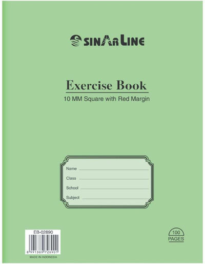 Sinarline Exercise Book with Out Pvc Cover 21 x 16cm 10mm Square + Red Margin 50's
