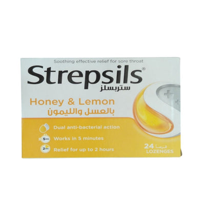Strepsils Honey & Lemon Soothing Effective Relief Lozenges for Sore Throats, 24 Lozenges