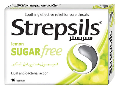 Strepsils Lemon Sugar Free Soothing Effective Relief Lozenges for Sore Throats, 16 Lozenges