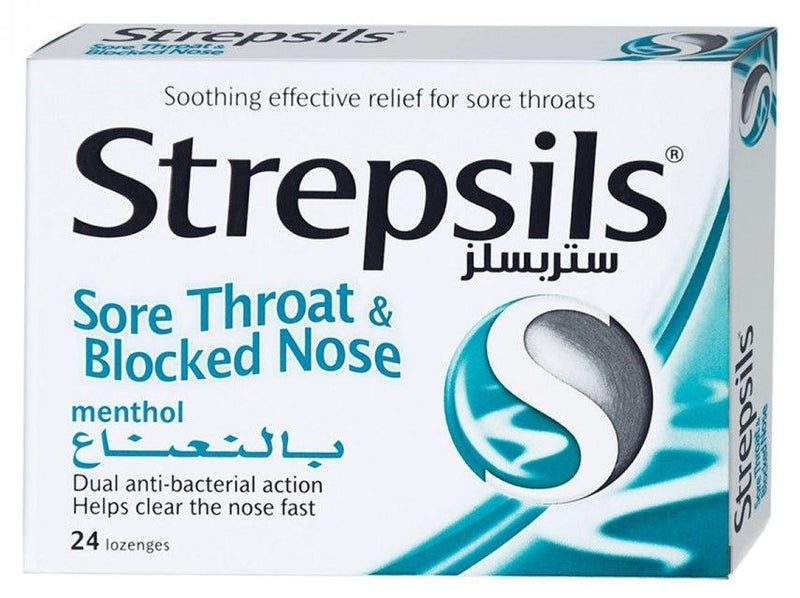 Strepsils Menthol Soothing Effective Relief Lozenges for Sore Throats & Blocked Nose, 24 Lozenges