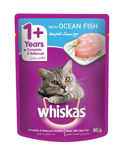 Whiskas Wet Cat Food with Ocean Fish Jelly for Adult Cats, Plus 1 Years, 80g