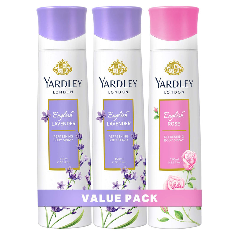 Yardley Assorted Body Spray for Women Value Pack, 3x150ml